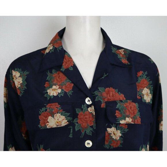 VINTAGE WOMEN'S SILKY TEXTURED BLOUSE - RUSS - BLUE FLORAL PRINT - SIZE 6P - Picture 3 of 7